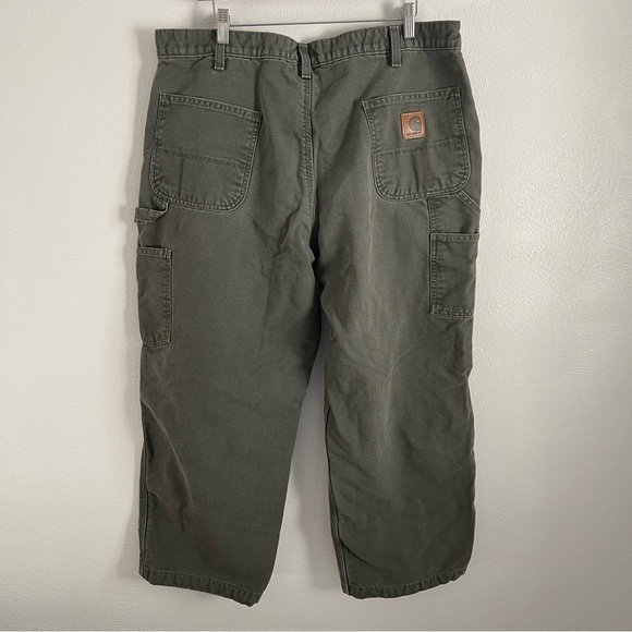 Carhartt Mens green flannel lined jeans pants size 38 X 27 carpenter - Picture 2 of 8